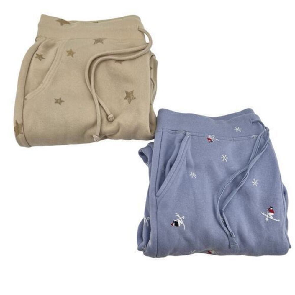 Loft bundle / lot pull on pajama lounge pants ski snow print & star print medium